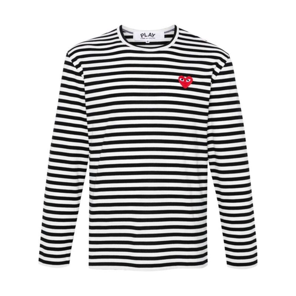 Comme Des Garçons Play Men Red Heart Long-Sleeved Striped T-Shirt